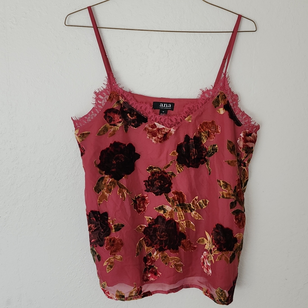 Lace Trim Velvet Floral Cami